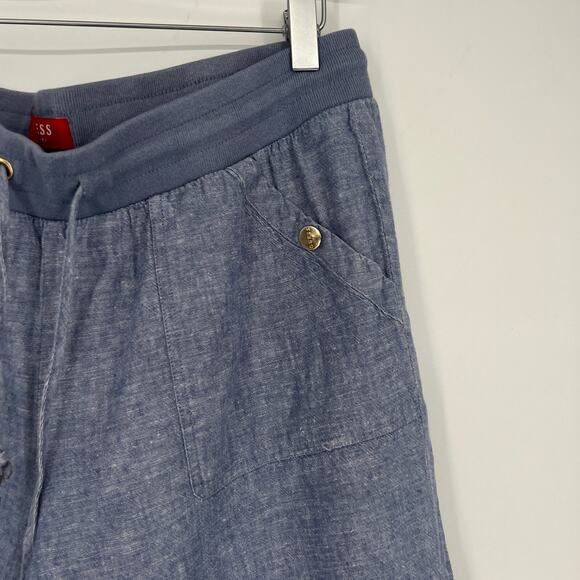 Guess Capri‎ Pants Womens M Y2K Blue Linen Blend 90s Chambray Hip Hop Urban - Picture 3 of 9